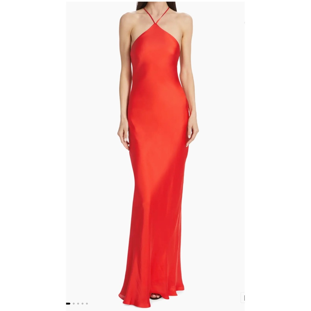 NWT Line & Dot Kira red satin strappy Maxi Halter dress XS